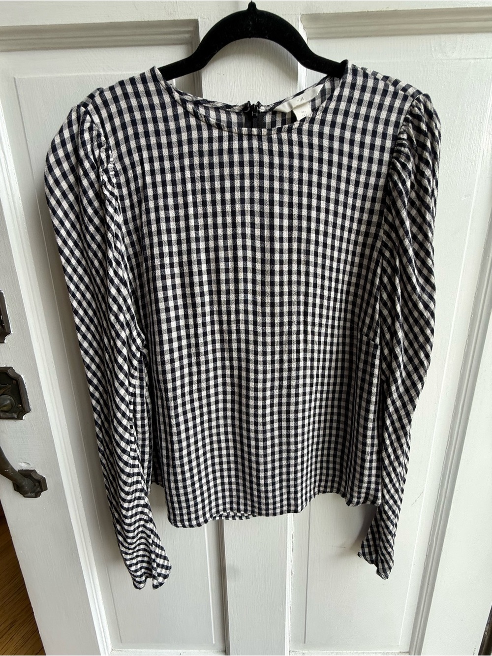 H&M Black and White Gingham Long-Sleeve Blouse